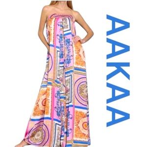 AAKAA Colorful Strapless Wide Leg Oversized Jumpsuit, Size M.